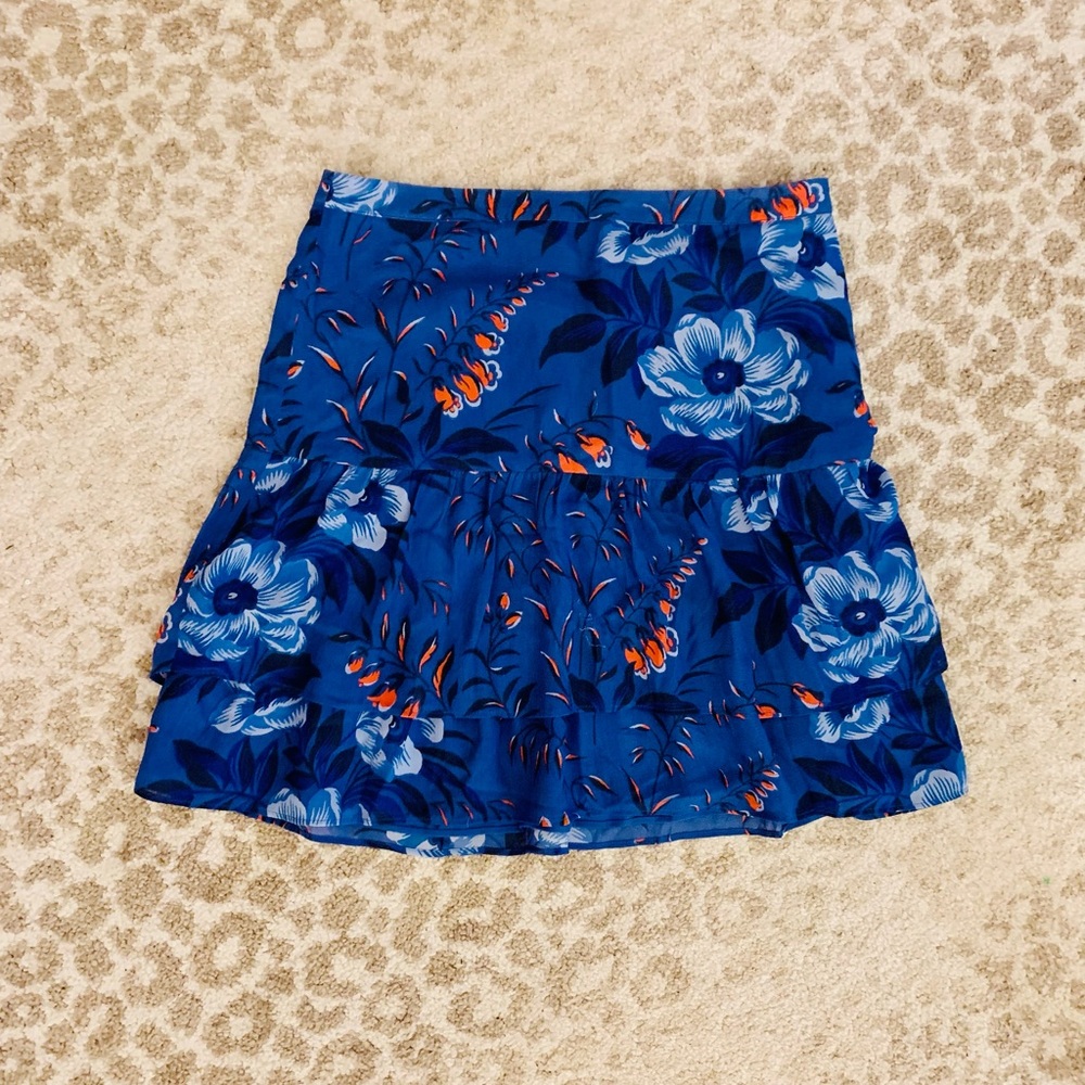 Loft Blue Flowered Tiered Skirt Size 0